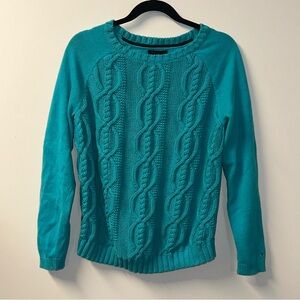 '13 TOMMY HILFIGER women's blue dark teal cotton knit crewneck sweater, L.